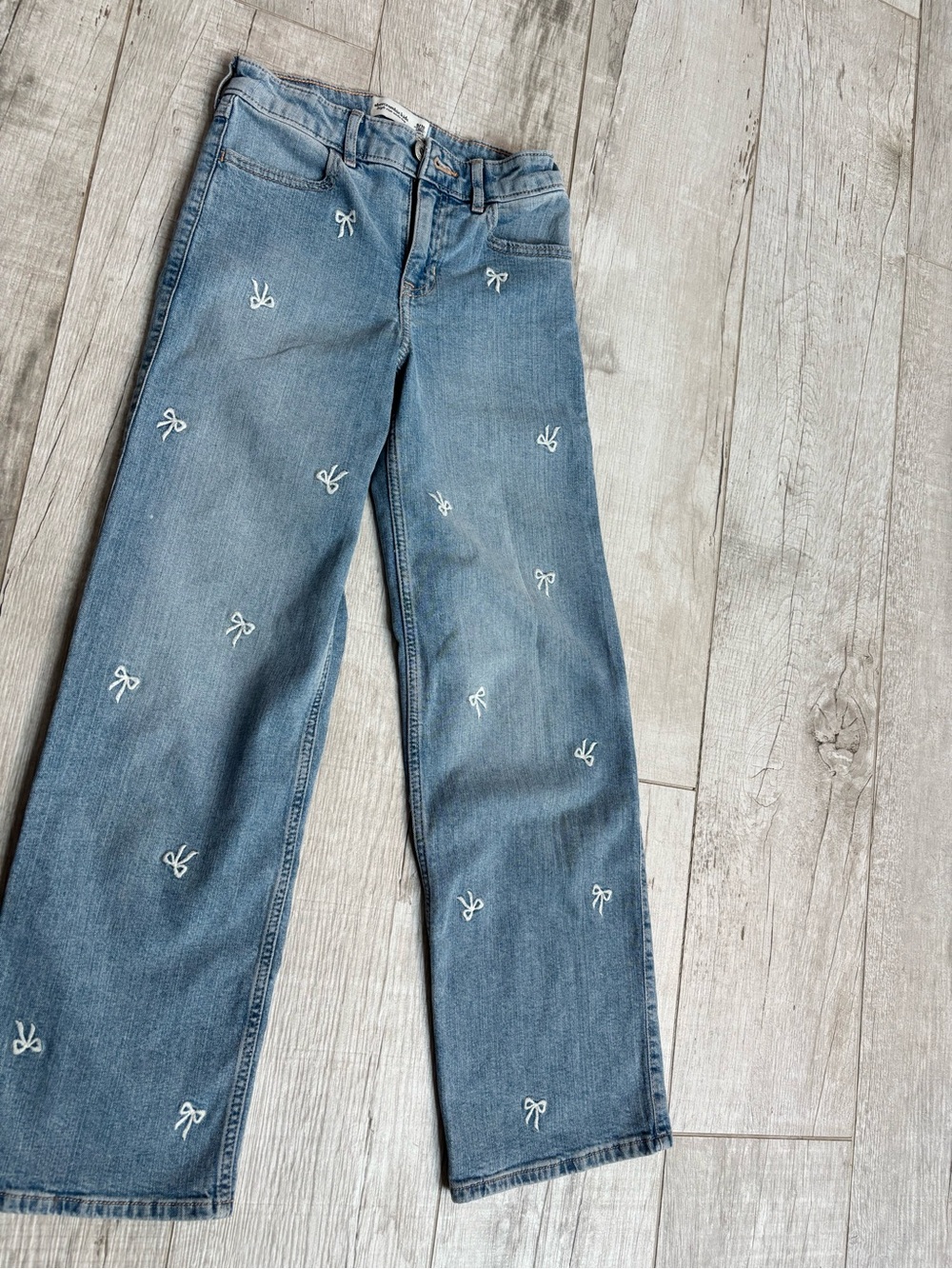 abercrombie kids Light Blue Embroidered Bow Wide Leg Jeans